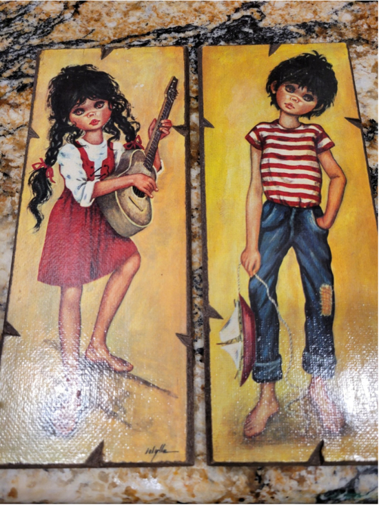 Norleans Other - Vintage Norleans Big Eyed Boy & Girl Wall Plaques Pair Made in Italy 10"x4"